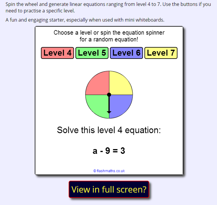 Equation Roulette | Pic: Flash Maths